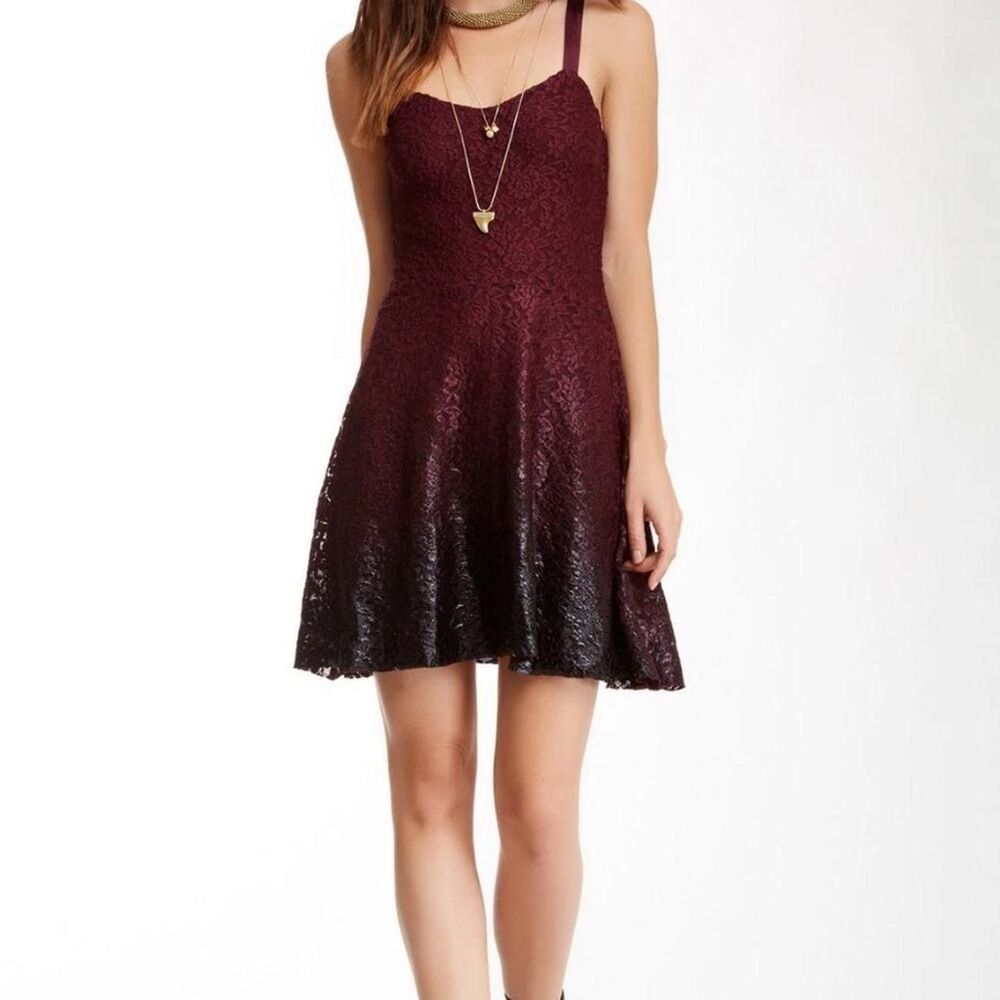 Free People Ombre Lace Fit & Flare Dress Burgundy Black Taylor Swift Mini Large